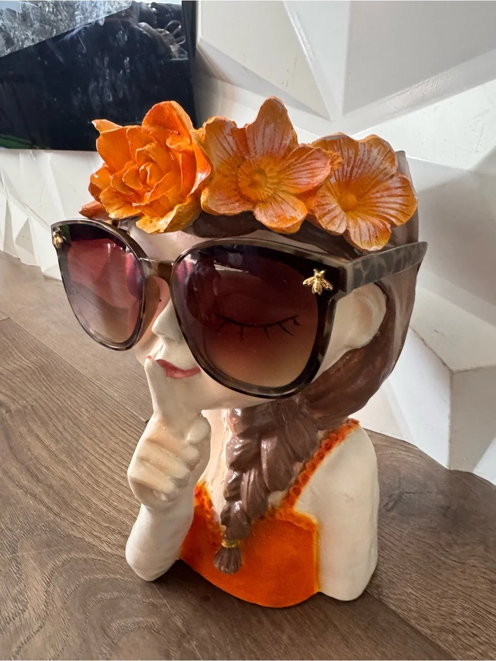 Oversized Square Tortoise Sunglasses with Gold Bee Accents